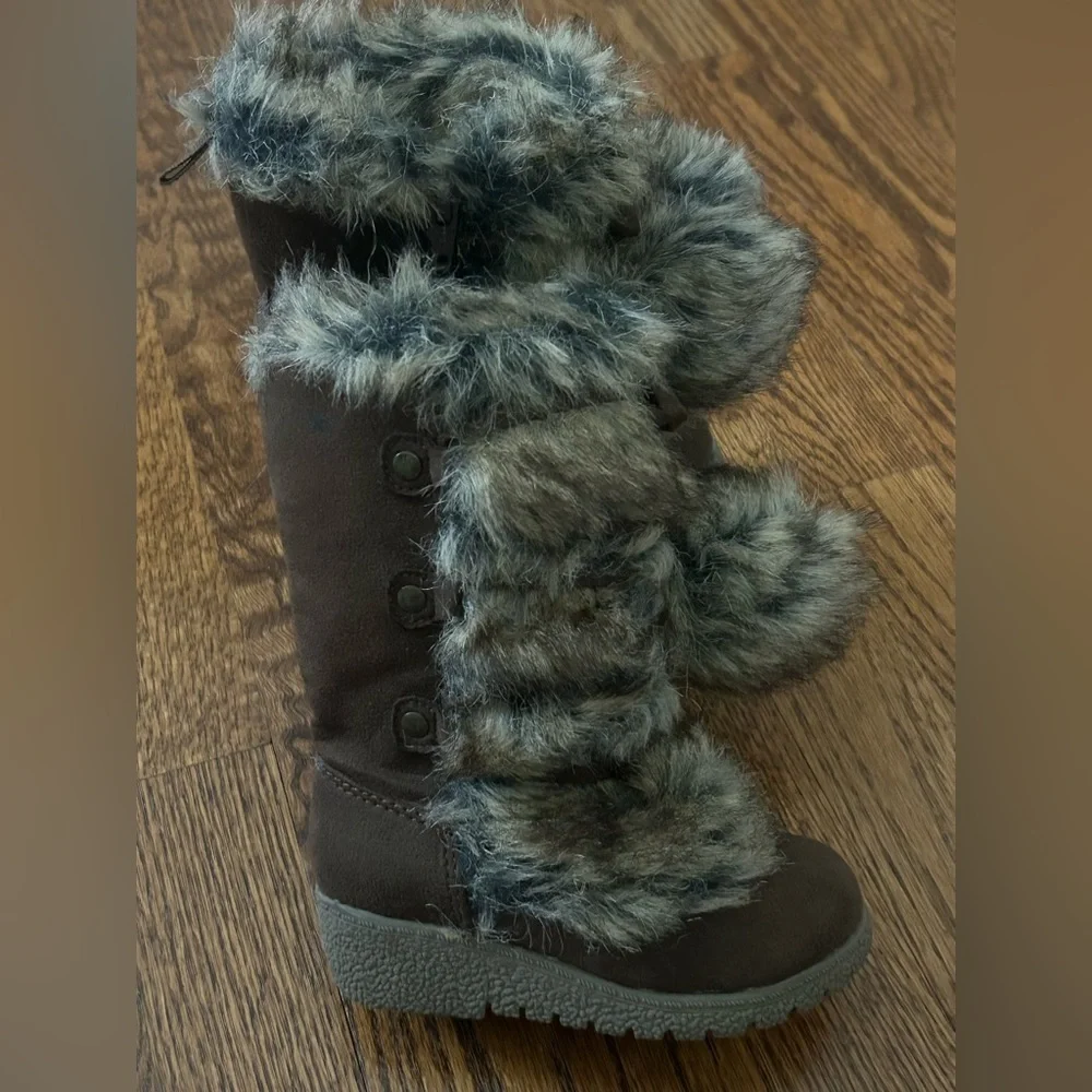 Old Navy Brown Faux Fur Bear Hug Winter Boots Cozy Cabin Core Toddler 7 18-24M